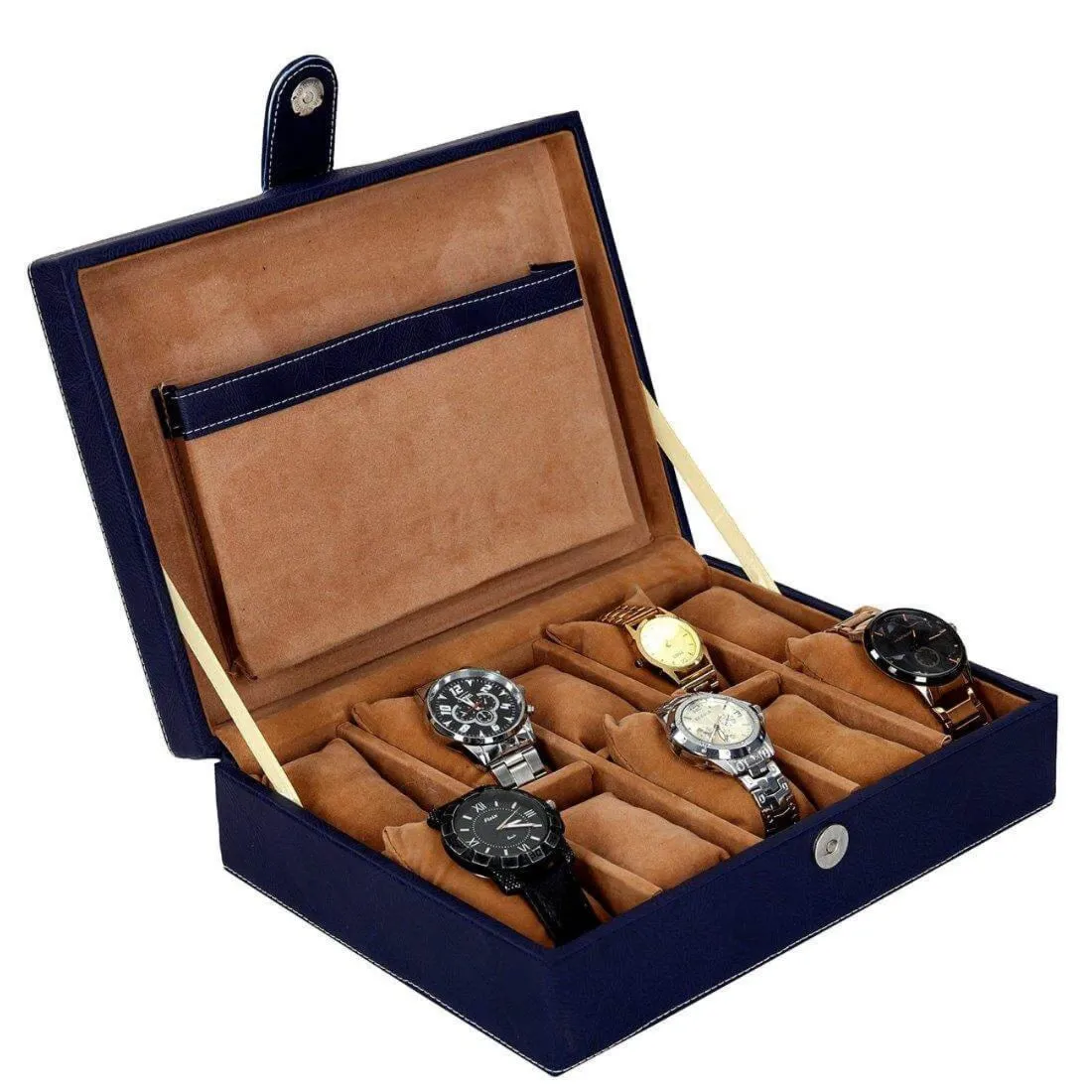 10 Slots Elegant Watch Organizer Box With Plain PU Leather Finish