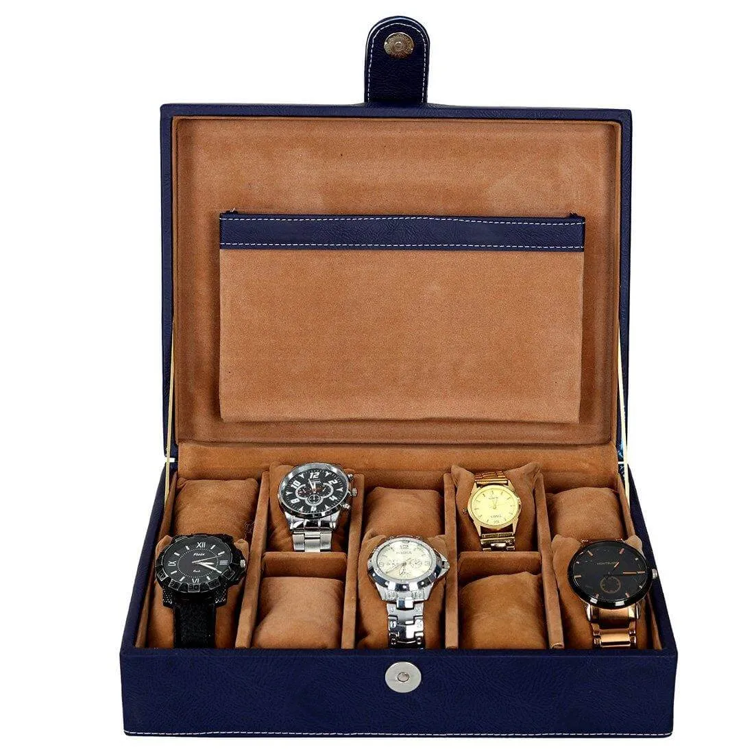 10 Slots Elegant Watch Organizer Box With Plain PU Leather Finish