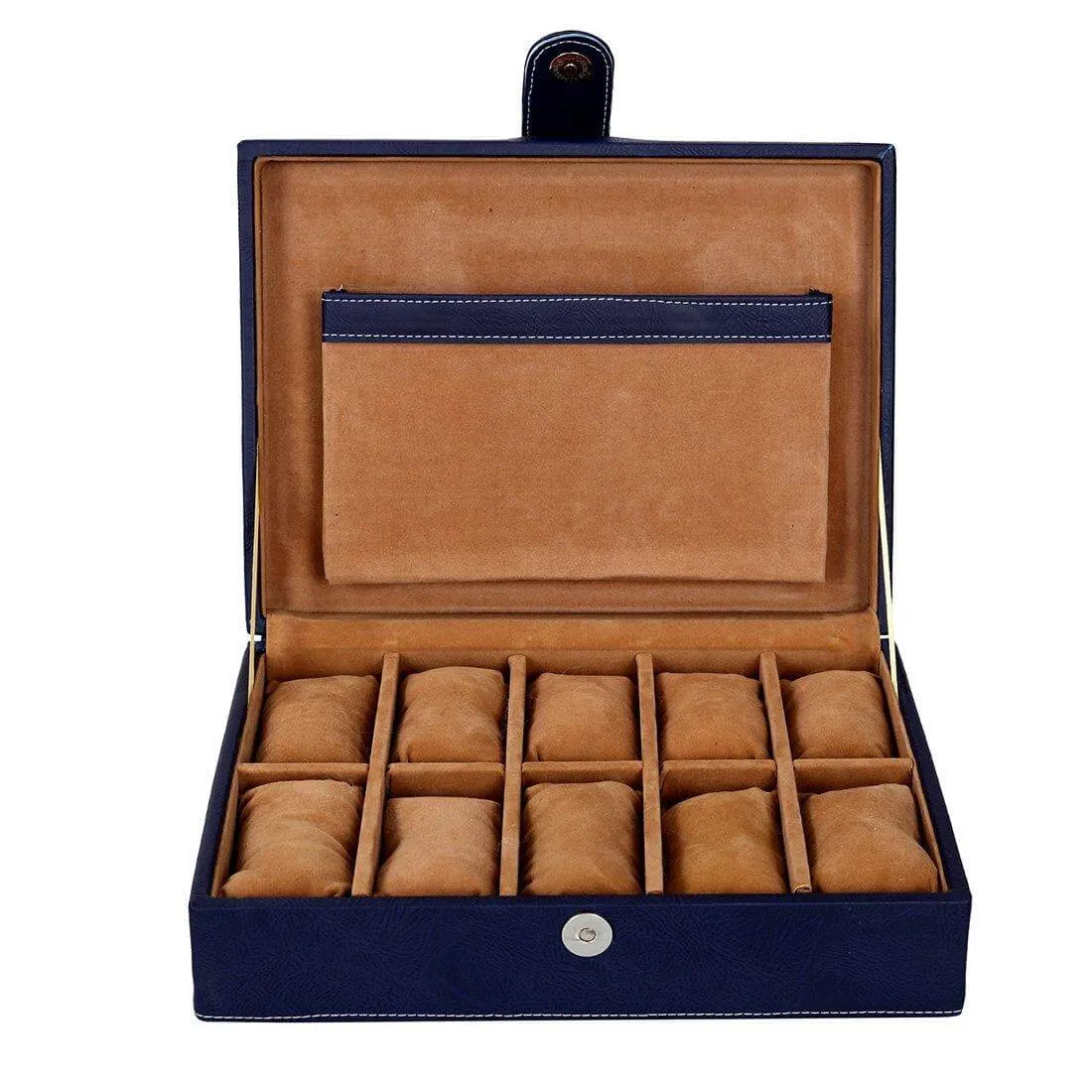 10 Slots Elegant Watch Organizer Box With Plain PU Leather Finish