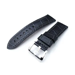 24mm CrocoCalf (Croco Grain) Matte Grey Watch Band, Polished Screw-in Buckle