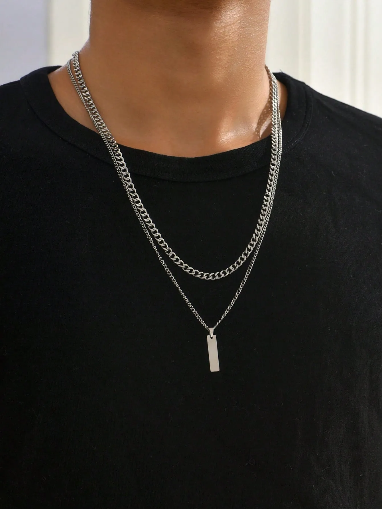 2pcs Fashionable Simple Stainless Steel Men's Chain Necklace