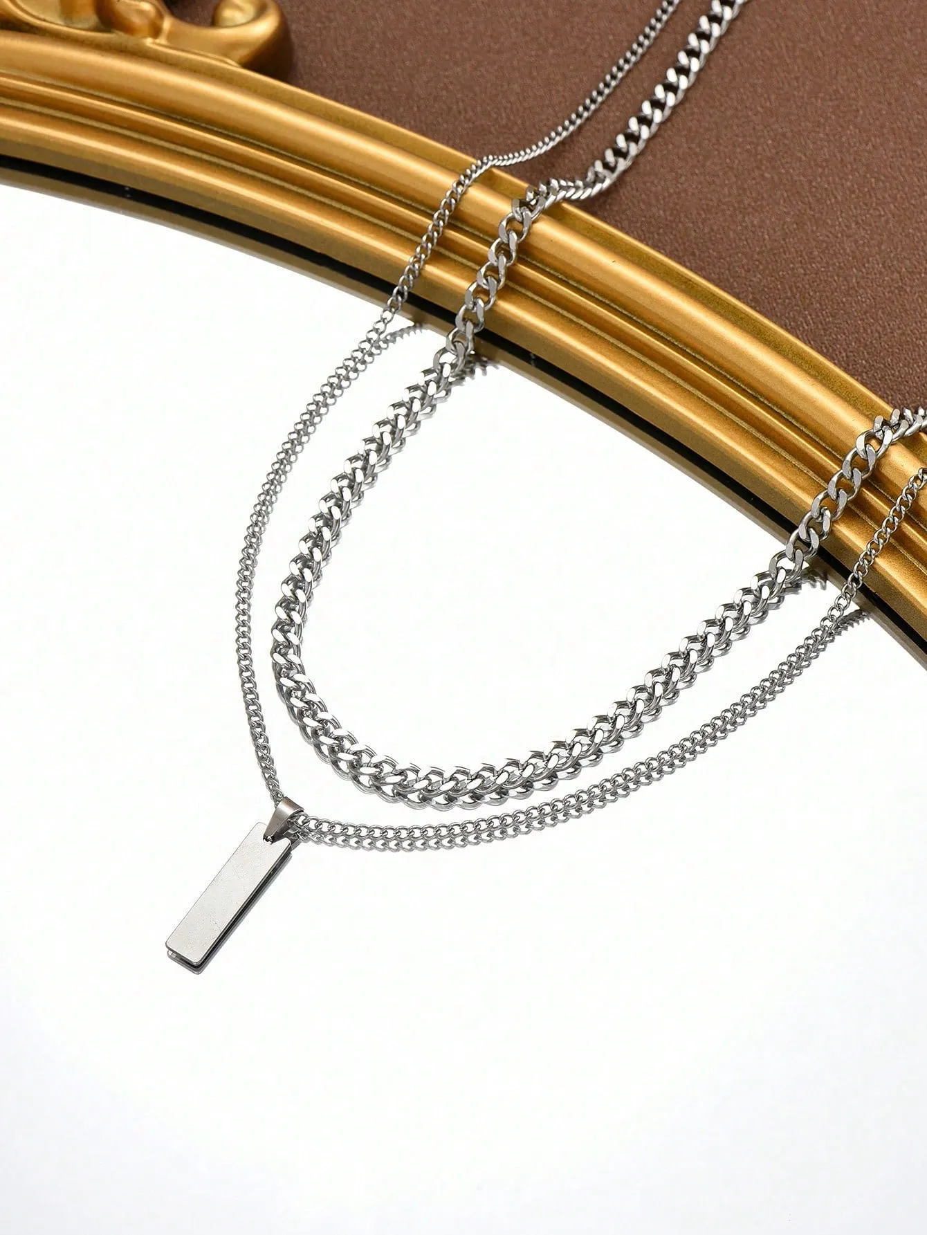 2pcs Fashionable Simple Stainless Steel Men's Chain Necklace