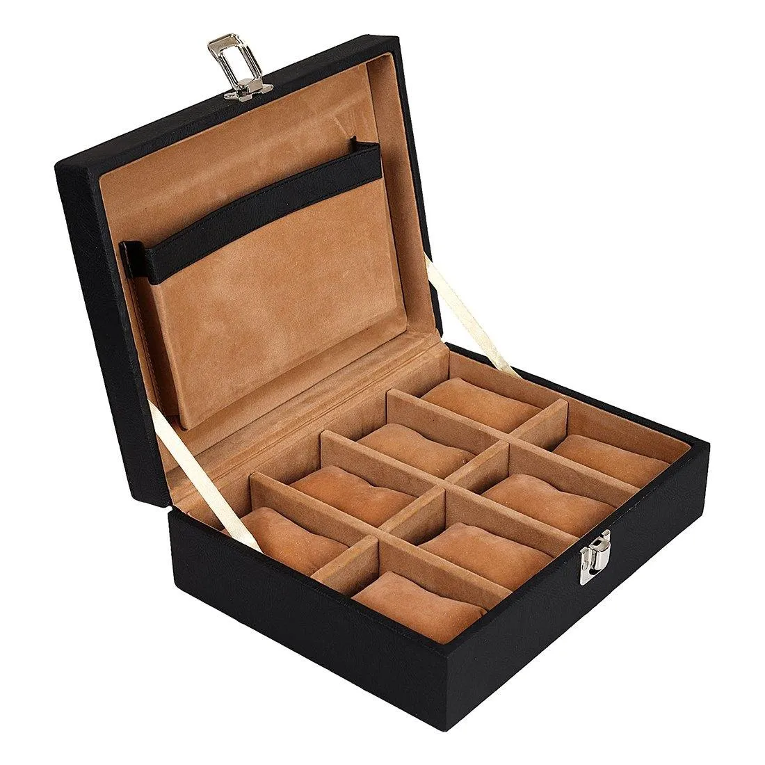 8 Slots Elegant Watch Organizer Box With Plain PU Leather Finish