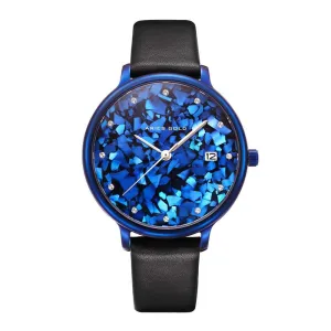 ARIES GOLD ENCHANT FLEUR BLUE L 5035 PUR-TL LEATHER STRAP WOMEN'S WATCH