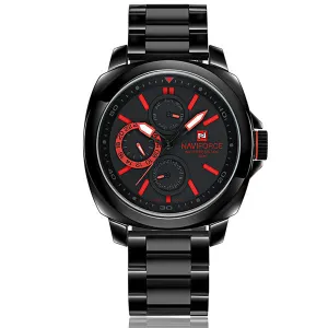 Brand New NAVIFORCE Chronograph 24 Hours Black Red Dial Stainless Steel Band Men Outdoor Sport Watch Men Watch