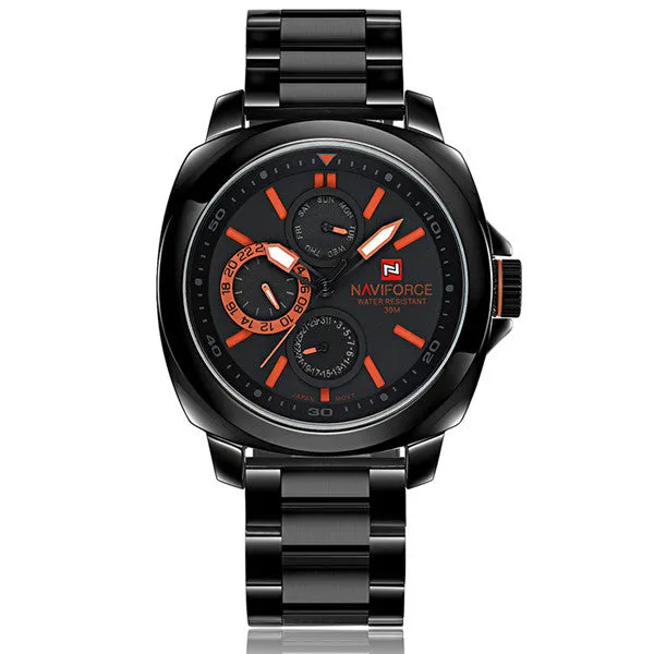 Brand New NAVIFORCE Chronograph 24 Hours Black Red Dial Stainless Steel Band Men Outdoor Sport Watch Men Watch