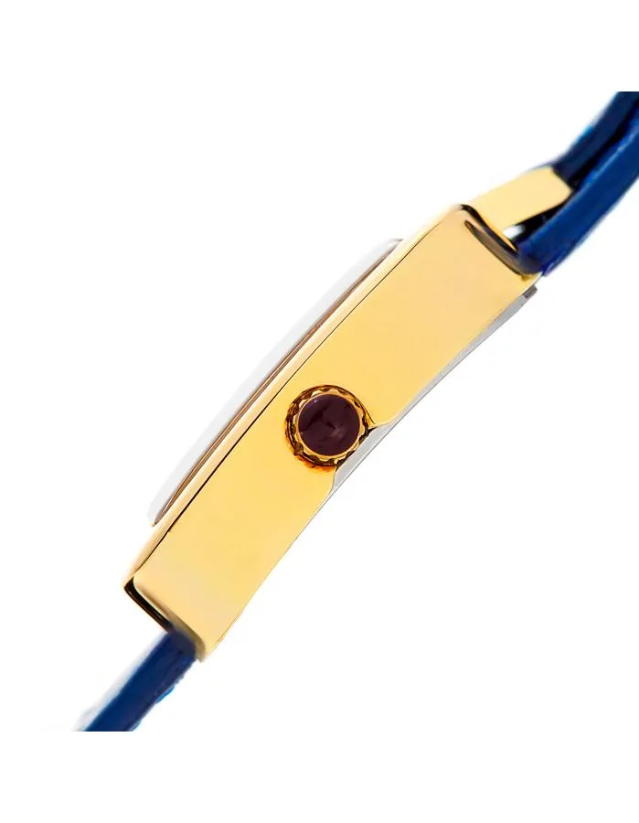 Bruno Magli Womens Emma Gold-Tone Signature - Embossed Leather Strap - Blue