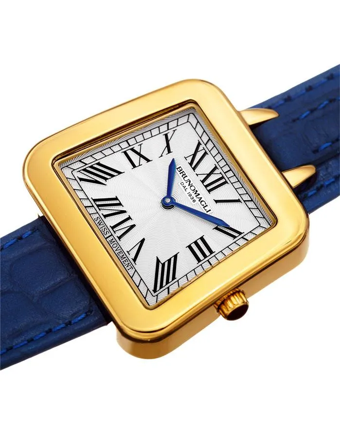 Bruno Magli Womens Emma Gold-Tone Signature - Embossed Leather Strap - Blue