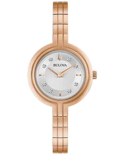 Bulova Rhapsody Women's Rose Gold Silver Dial Diamond Watch 97P145