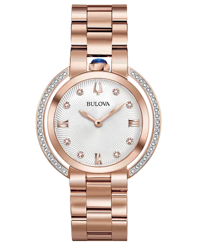 Bulova Rubaiyat Women's Rose Gold White Dial Diamond Watch 98R248