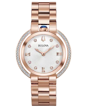 Bulova Rubaiyat Women's Rose Gold White Dial Diamond Watch 98R248