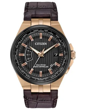 Citizen Eco-Drive Mens World Perpetual A-T - Rose Gold-Tone  - Atomic - Leather