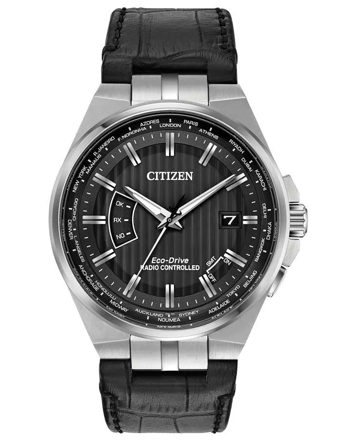 Citizen Eco-Drive Mens World Perpetual A-T - Stainless - Atomic - Leather Strap