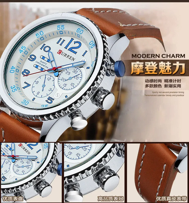 CURREN Leather Strap Analog Men's Quartz Watch Casual Watch Mens Watches Top Brand Luxury Wristwatch