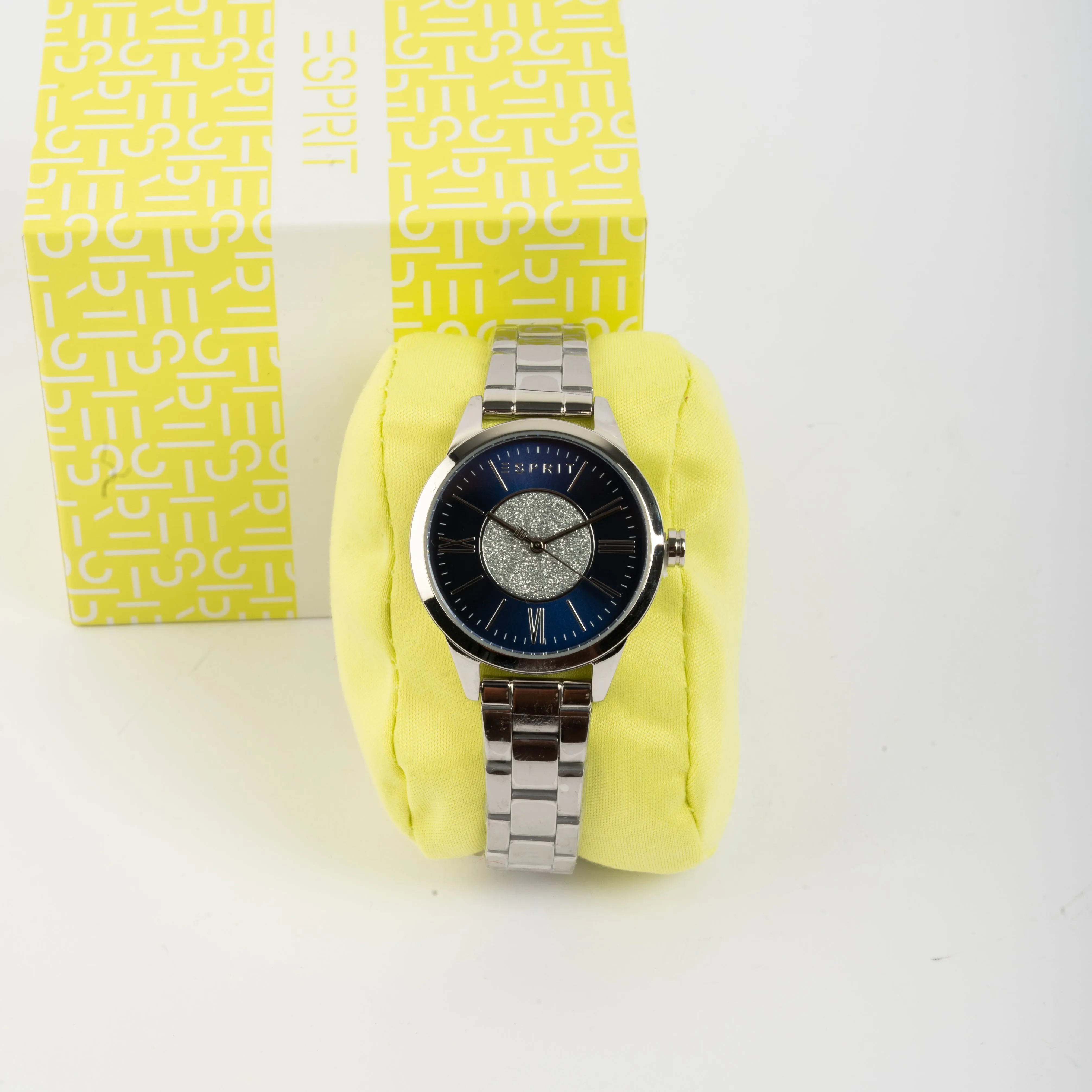 ESPRIT Women's Silver Watch With Dark Blue Glitter Dial And Stainless Steel Bracelet