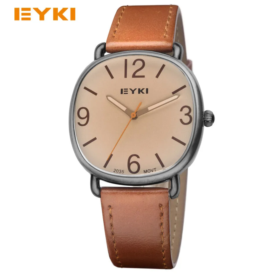 EYKI Men's Antique Watches Luxury Popular Brand Leather Strap Casual Quartz Wrist Watches