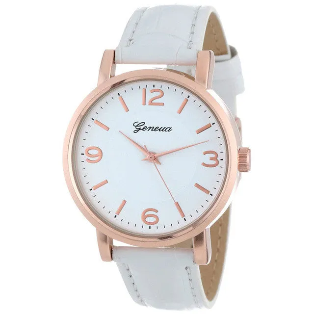 Fashion White&Grey Strap Geneva Women's Brushed Metal Leather Band Dress Simple Watches Relogio Feminino Large Discount