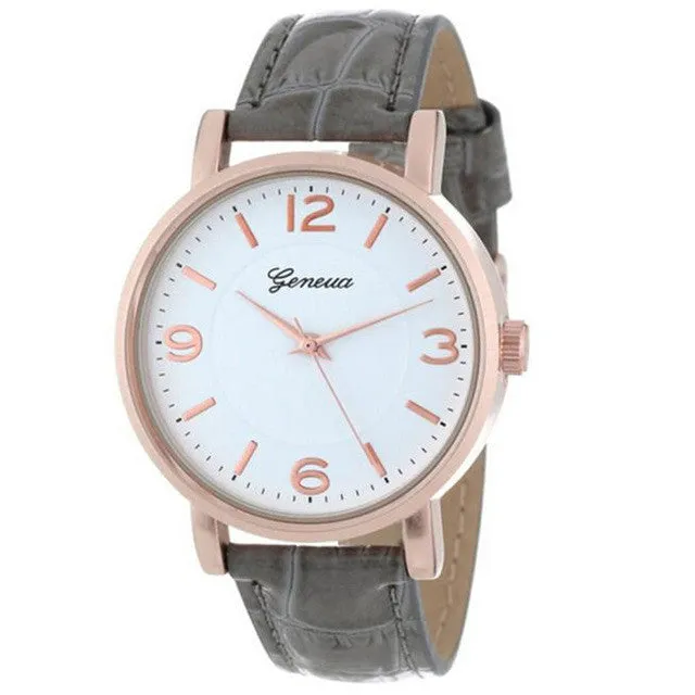 Fashion White&Grey Strap Geneva Women's Brushed Metal Leather Band Dress Simple Watches Relogio Feminino Large Discount