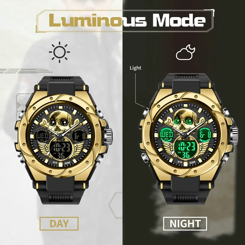 Findtime Skull Digital Watch for Men Unique Military Watches LED Backlight Waterproof Sport Outdoor