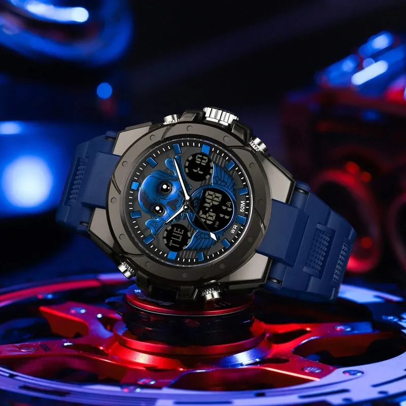 Findtime Skull Digital Watch for Men Unique Military Watches LED Backlight Waterproof Sport Outdoor