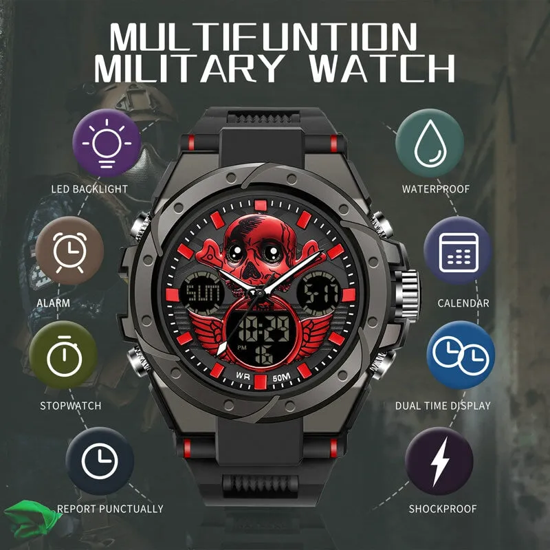 Findtime Skull Digital Watch for Men Unique Military Watches LED Backlight Waterproof Sport Outdoor