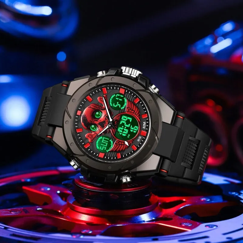 Findtime Skull Digital Watch for Men Unique Military Watches LED Backlight Waterproof Sport Outdoor