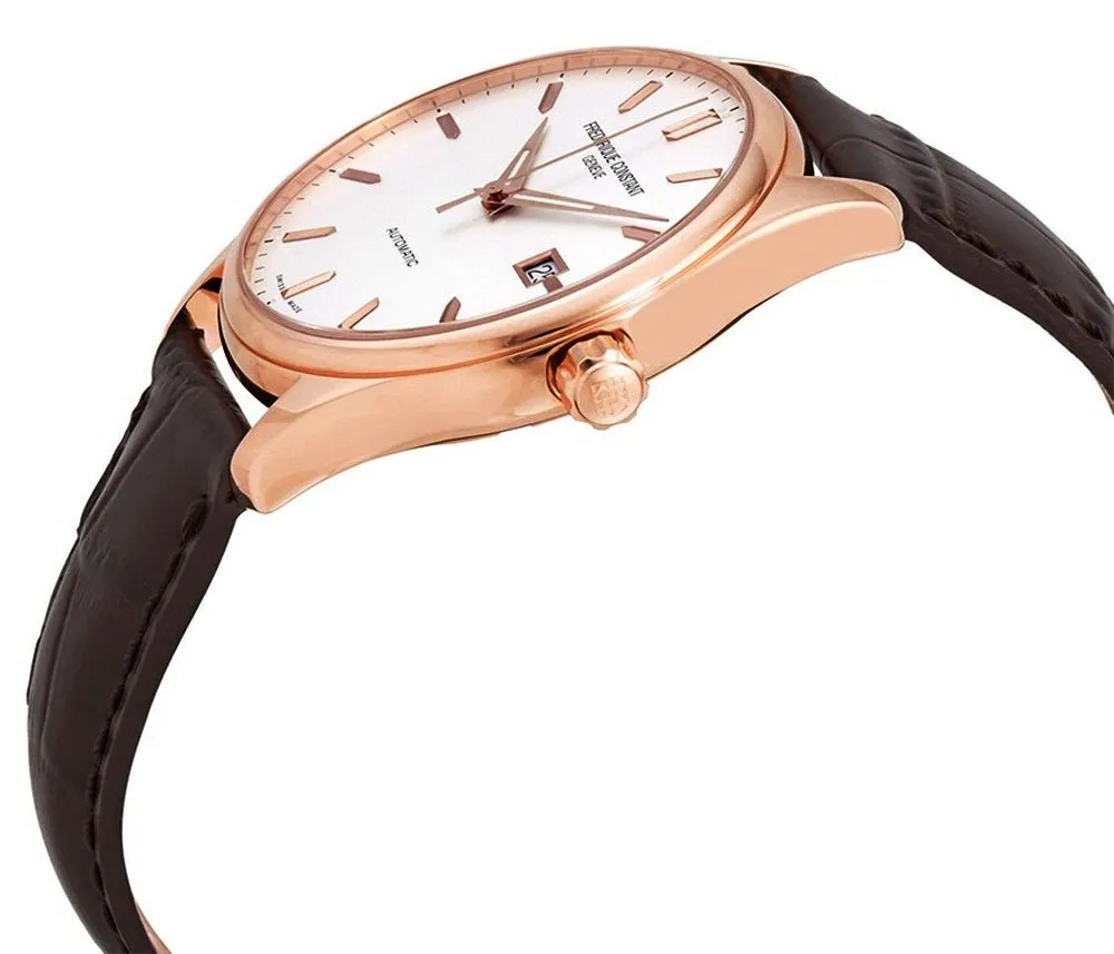 Frederique Constant Classics Index Automatic Rose Gold Tone Steel Silver Dial Brown Leather Strap Mens Watch FC-303V5B4