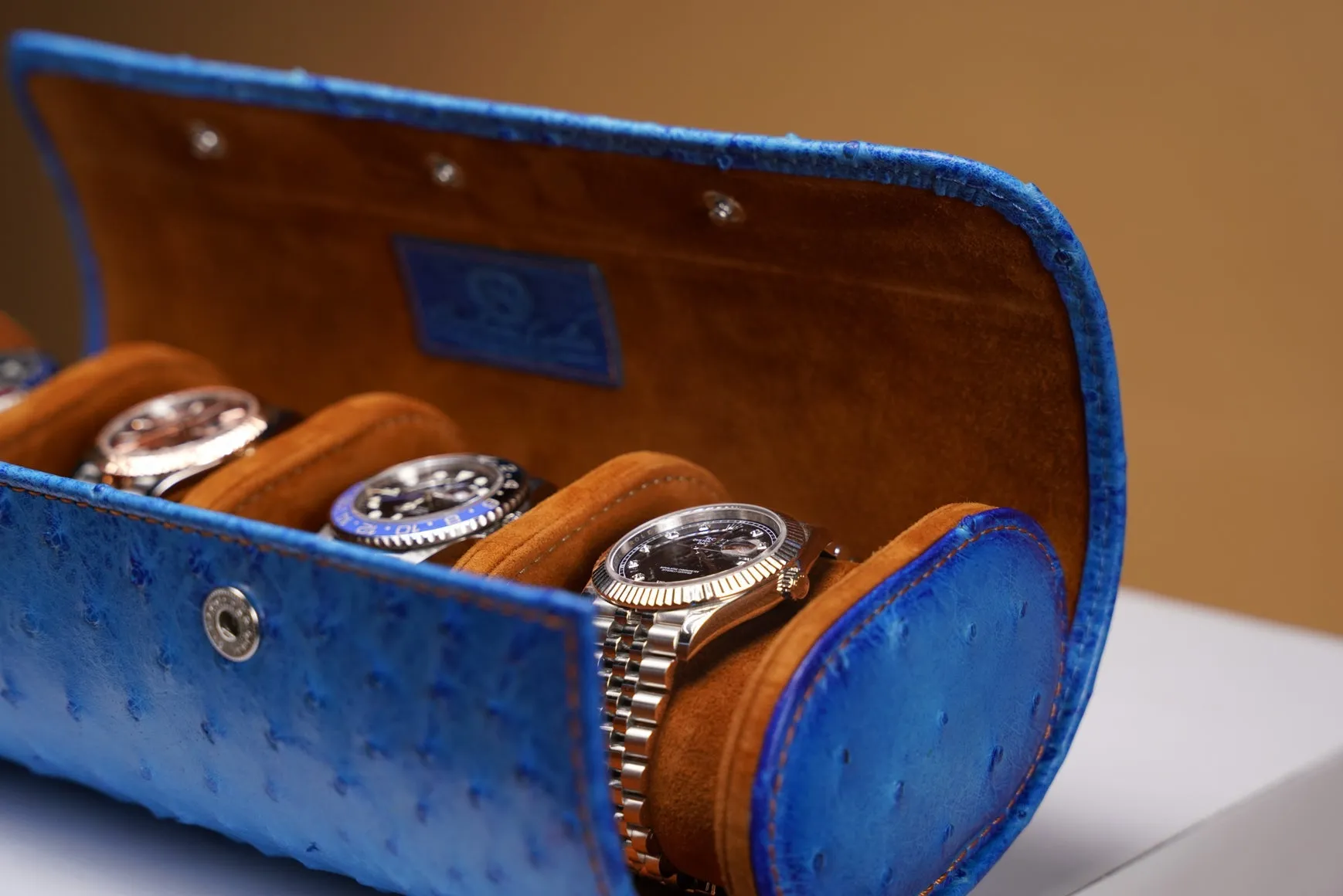 Galata - Ostrich Patina Jean Blue Watch Roll