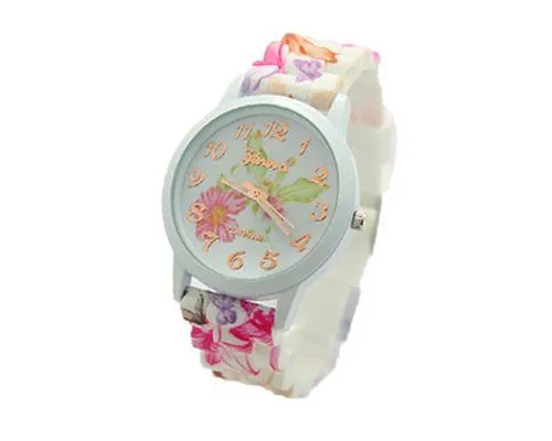 Geneva Nice Flower Silicone Analog Quartz Women Wrist Watch