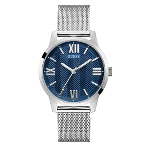 Guess Campbell Silver Mesh Bracelet Blue Dial Quartz Watch for Gents - GW0214G1