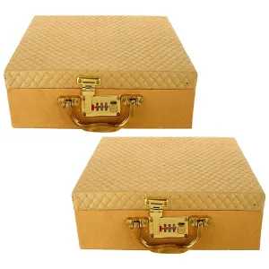 Heart Home Check Design Wooden 5 Rod Bangle Box, Organizer For Bangle, Watches, Bracelets, Jewllery With Mirror & Number Lock System - Pack of 2 (Gold)-47HH0580