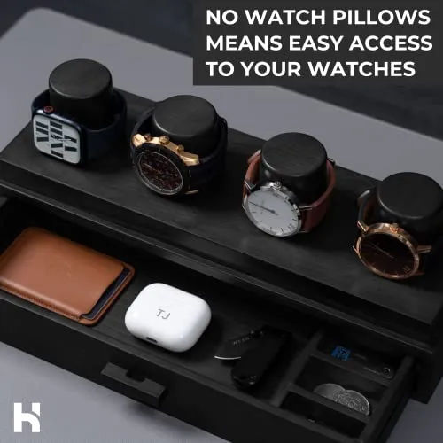 Holme & Hadfield Fathers Day Gift Premium Black Watch Holder Organizer