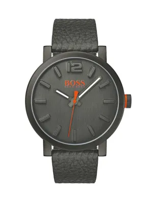 Hugo Boss Mens Bilbao Dress Watch - Gun Metal Tone - Gray Leather Strap