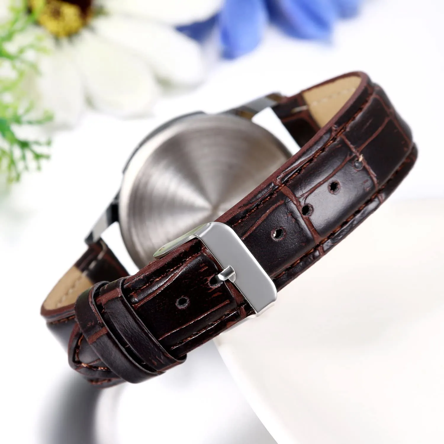 JewelryWe Business Casual Men's Quartz Wrist Watch Dial Leather Strap Watches, for Valentine’s Day