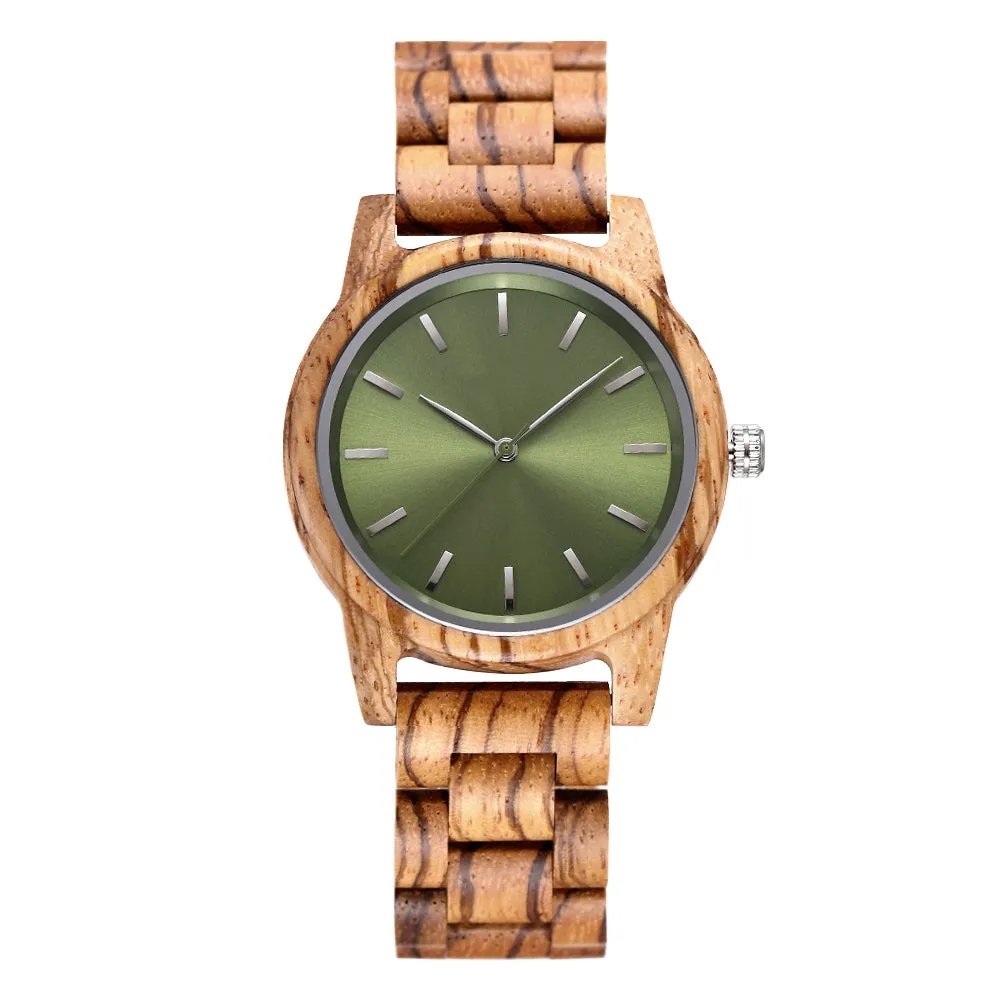 Lucerne - Green Face Zebrawood Couple Watches