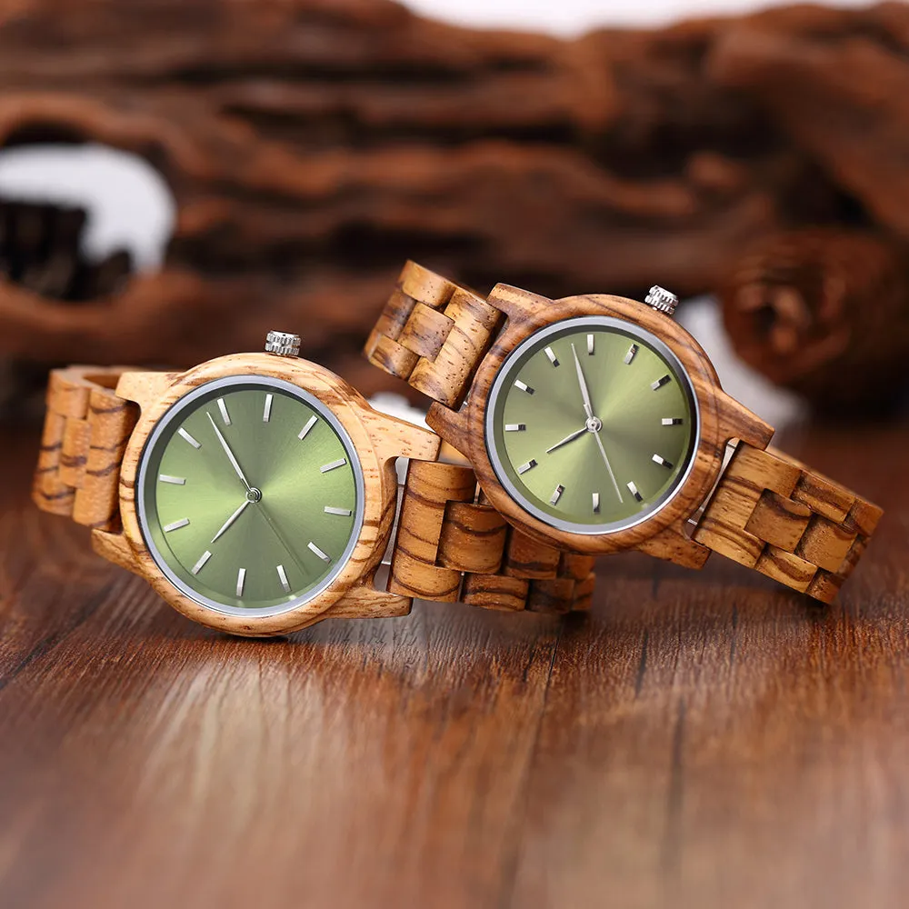 Lucerne - Green Face Zebrawood Couple Watches