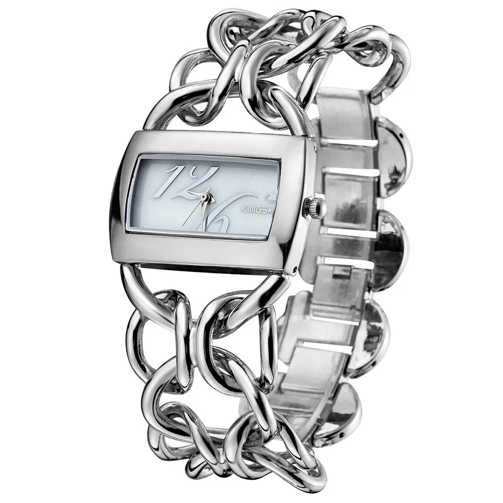 Luxury Brand Ladies Watches Original Quartz Movement Durable Silver Alloy Chain Shape Wristband Unique Rectangle Watch For Women