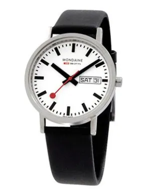 Men's Classic Day/Date by Mondaine - Stainless - White Dial - Black Leather