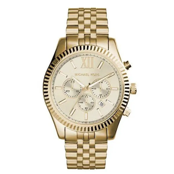 Michael Kors Lexington Gold Stainless Steel Gold Dial Chronograph Quartz Watch for Gents - MK-8281