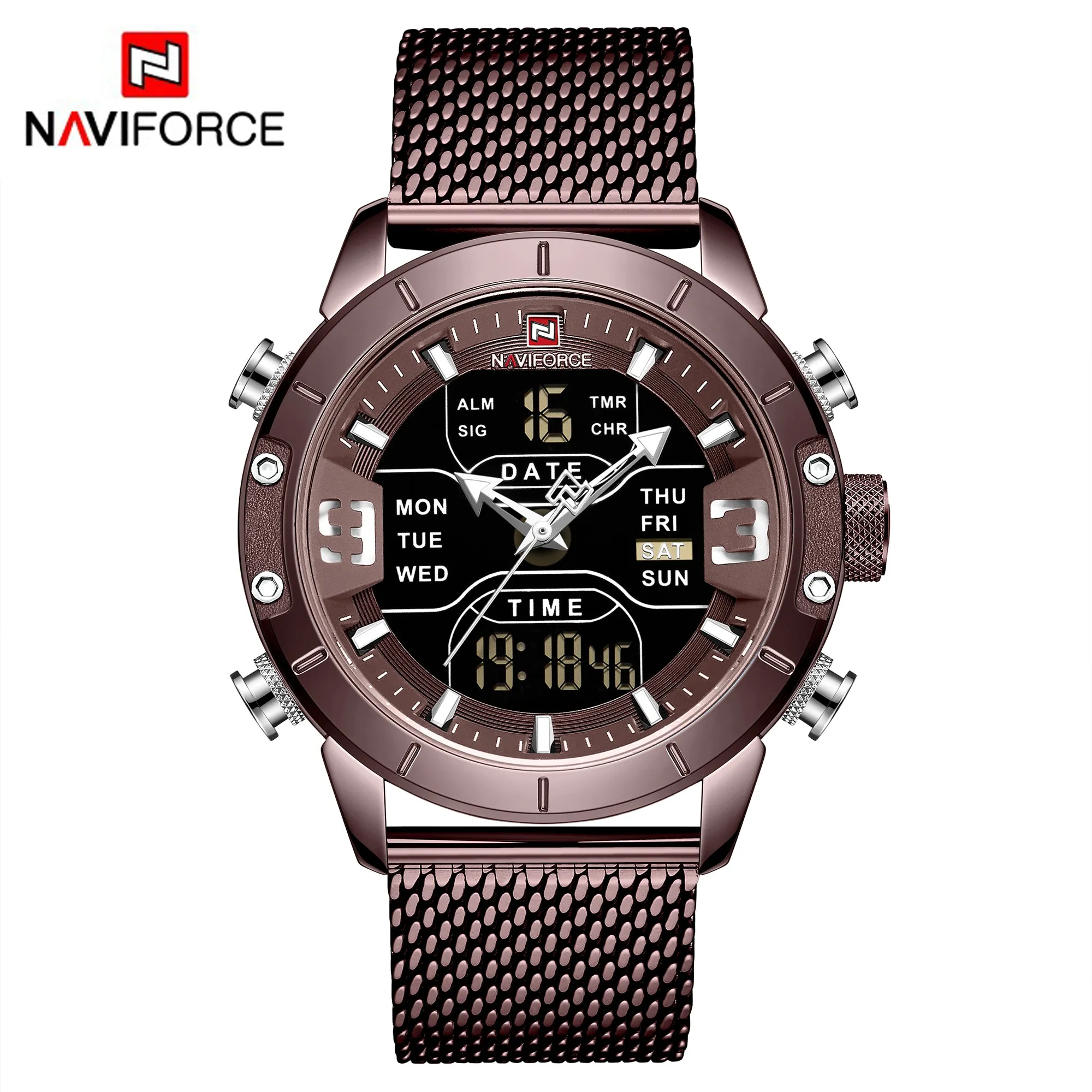 NAVIFORCE Watches for Men Dual Display Digital Fashion Stainless Steel Sport Waterproof Wristwatch NF9153S