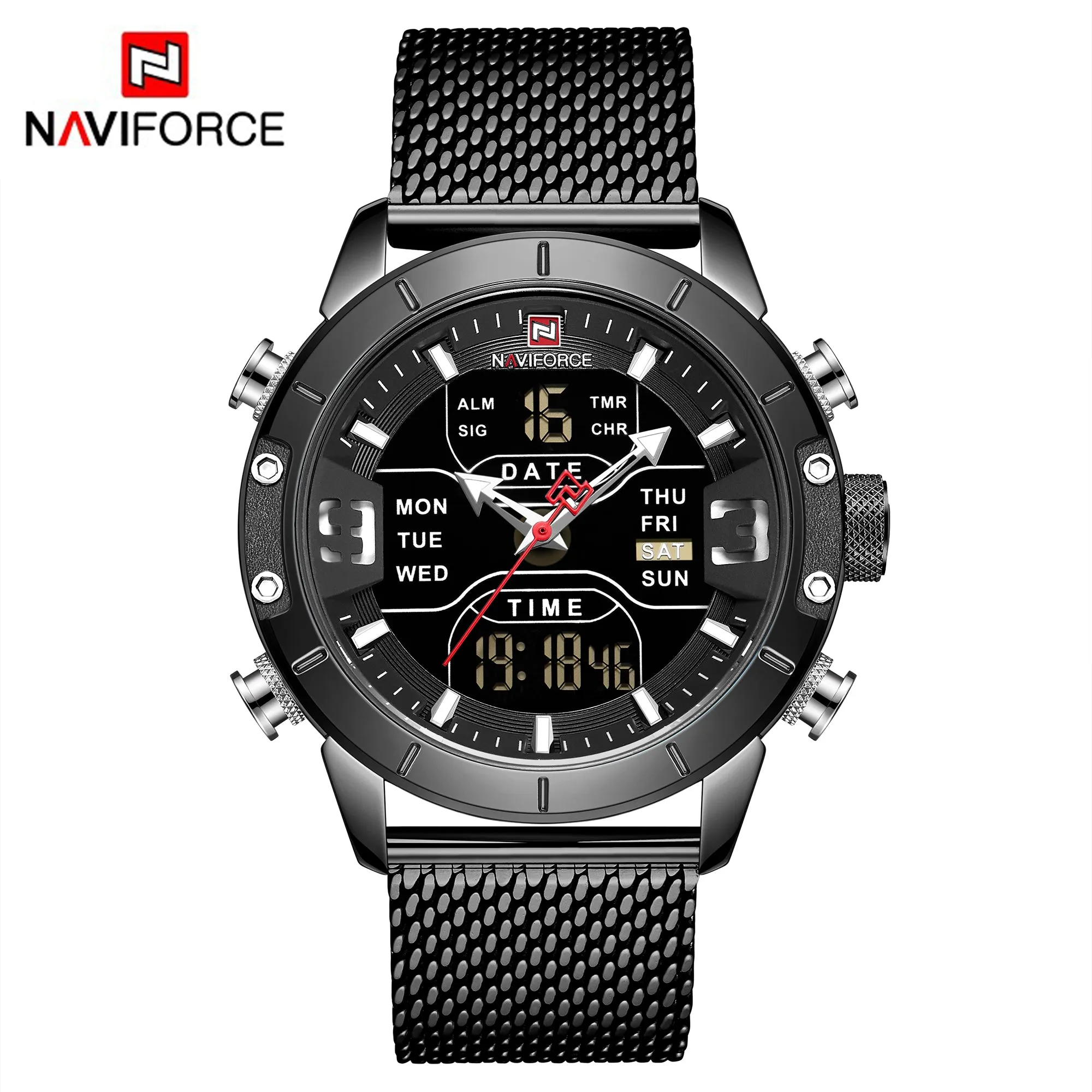 NAVIFORCE Watches for Men Dual Display Digital Fashion Stainless Steel Sport Waterproof Wristwatch NF9153S