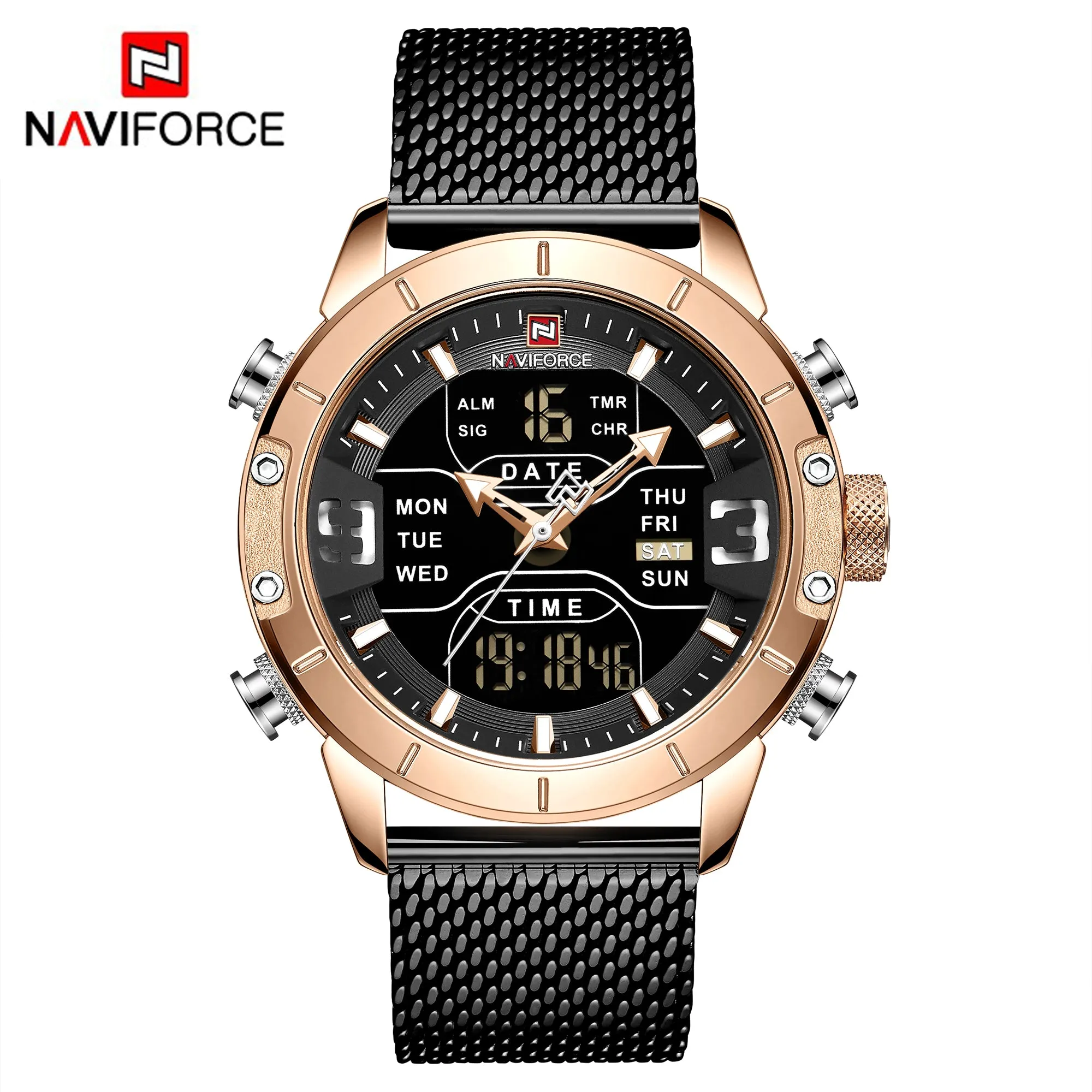 NAVIFORCE Watches for Men Dual Display Digital Fashion Stainless Steel Sport Waterproof Wristwatch NF9153S