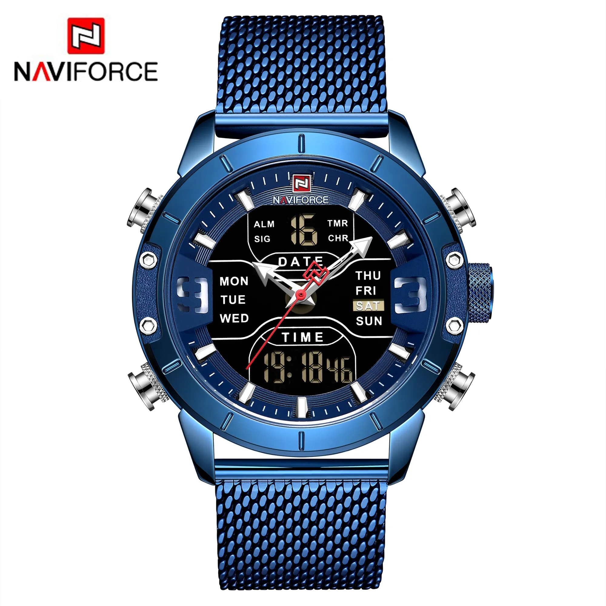 NAVIFORCE Watches for Men Dual Display Digital Fashion Stainless Steel Sport Waterproof Wristwatch NF9153S