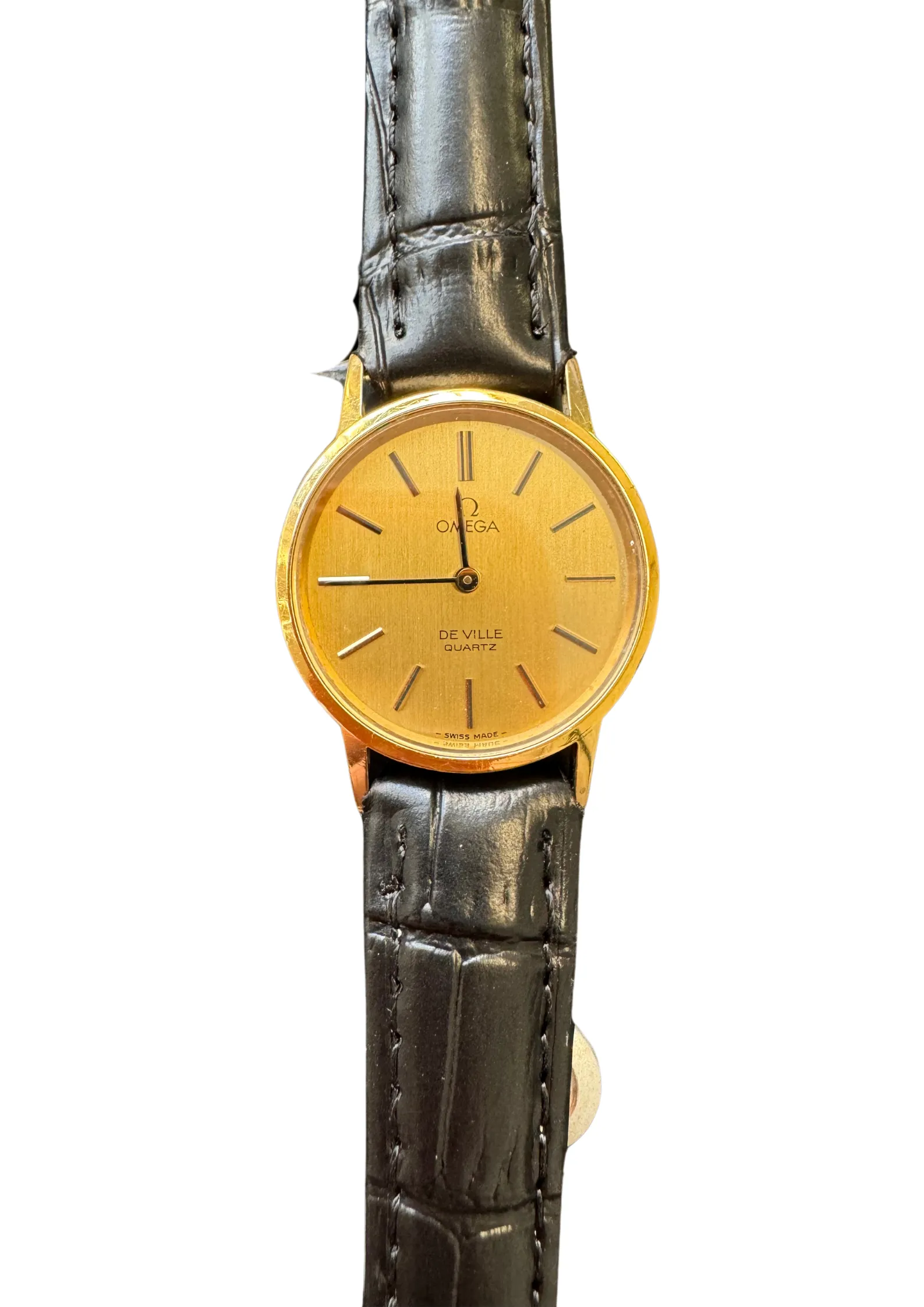 Omega Deville Model 591.0018 Black Strap Gold Watch