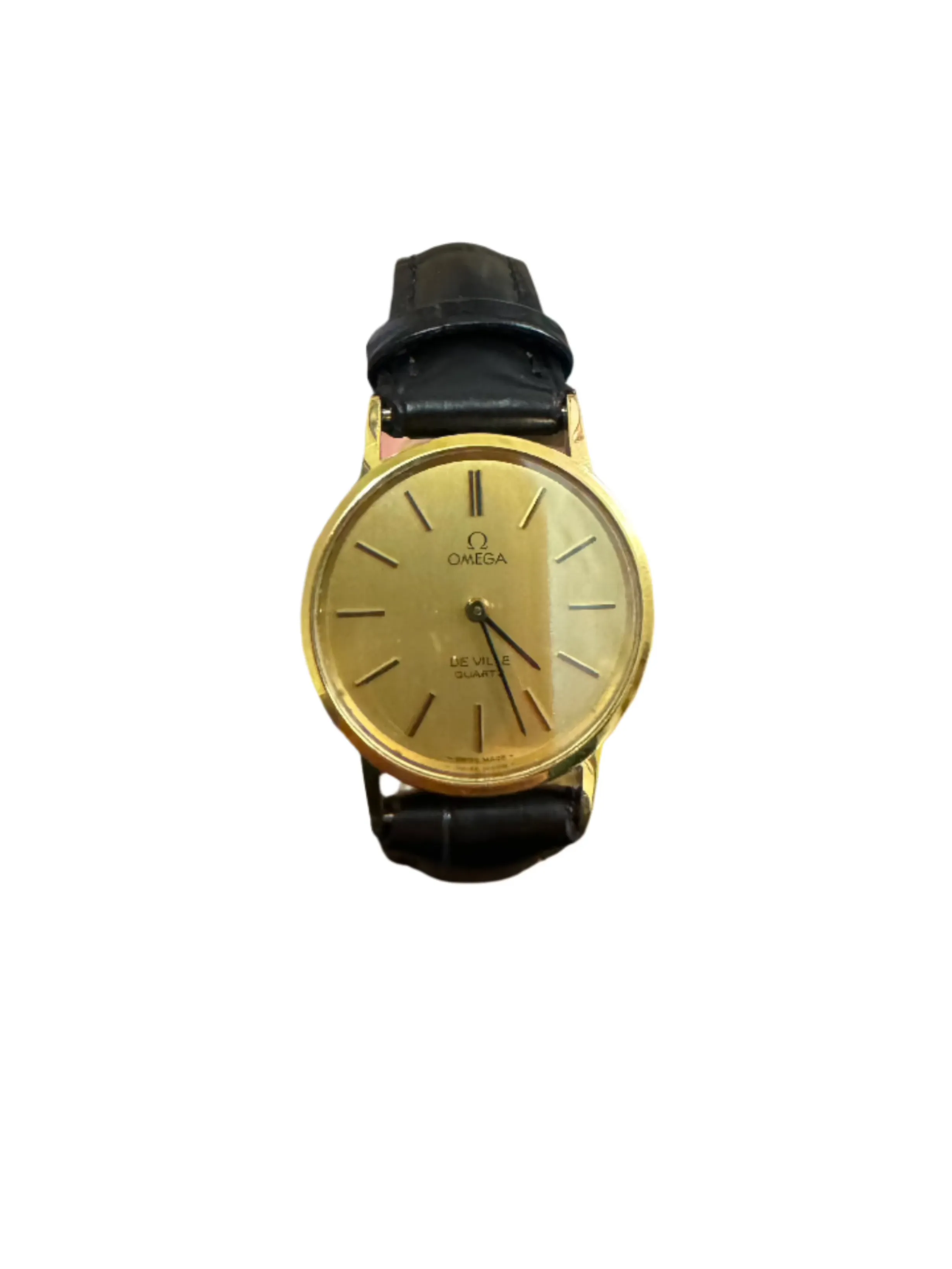 Omega Deville Model 591.0018 Black Strap Gold Watch