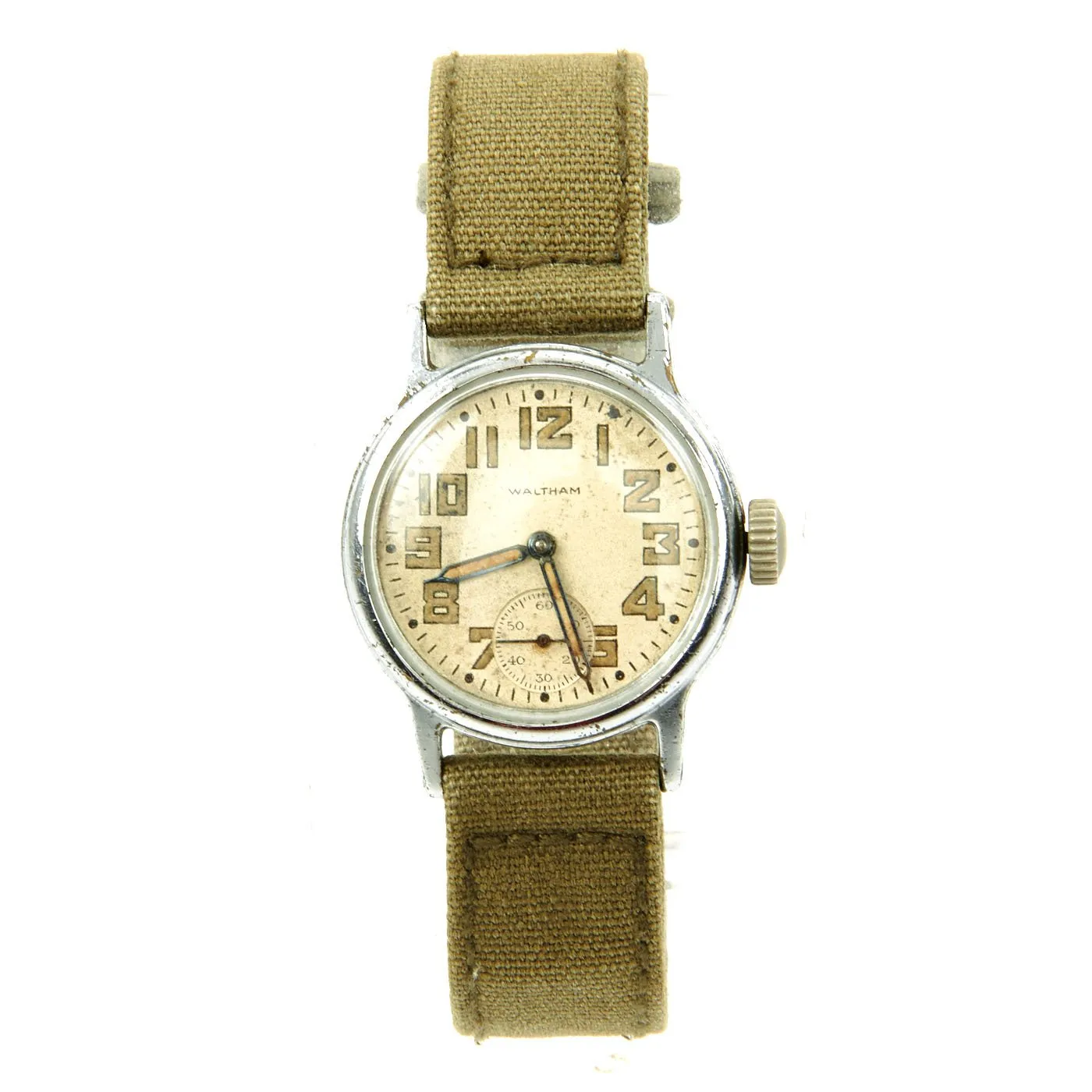 Original U.S. WWII 1942 Army 9-Jewel Wrist Watch by Waltham with Canvas Band - Fully Functional