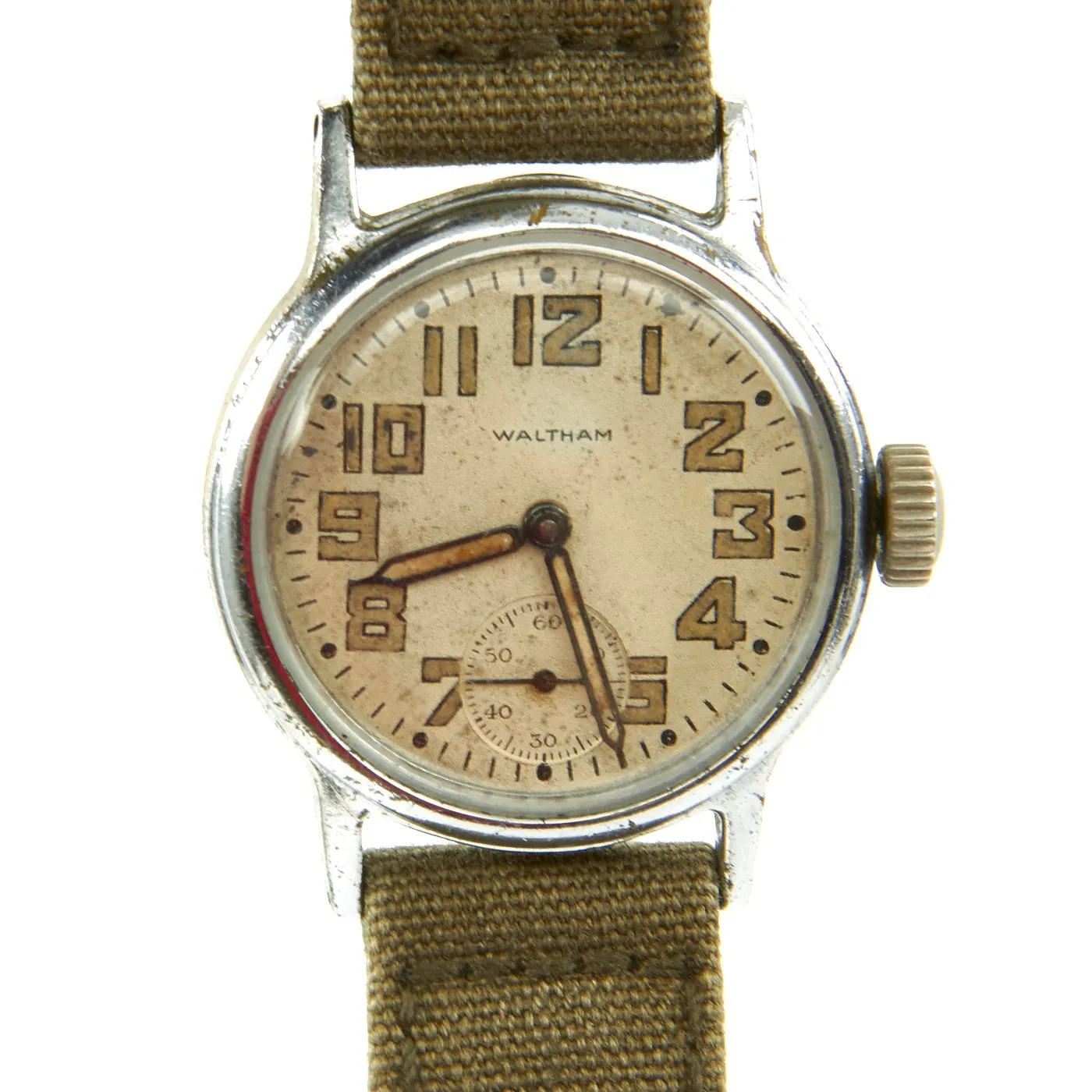 Original U.S. WWII 1942 Army 9-Jewel Wrist Watch by Waltham with Canvas Band - Fully Functional