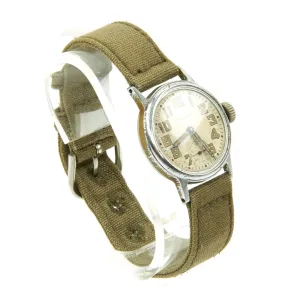 Original U.S. WWII 1942 Army 9-Jewel Wrist Watch by Waltham with Canvas Band - Fully Functional