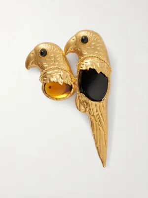 Parrot gold-plated resin brooch