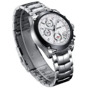 PREMA Chronograph Watch Men Luxury Brand Silver Stainless Steel Date Quartz Watch Sport Watch Men Wristwatch